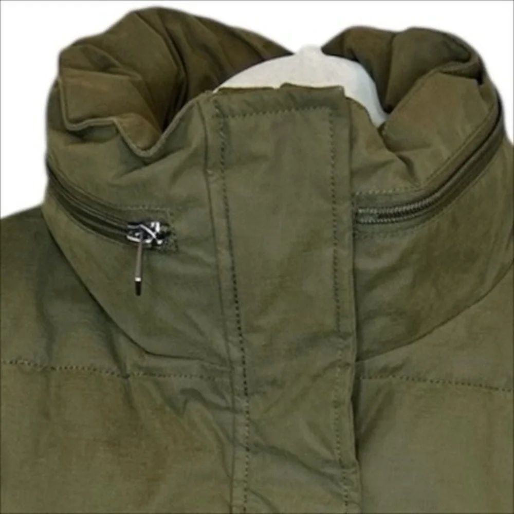 American Eagle Puffer Jacket Womens Medium M Army Green Insulated Roll Up‎ Hood - Picture 4 of 8